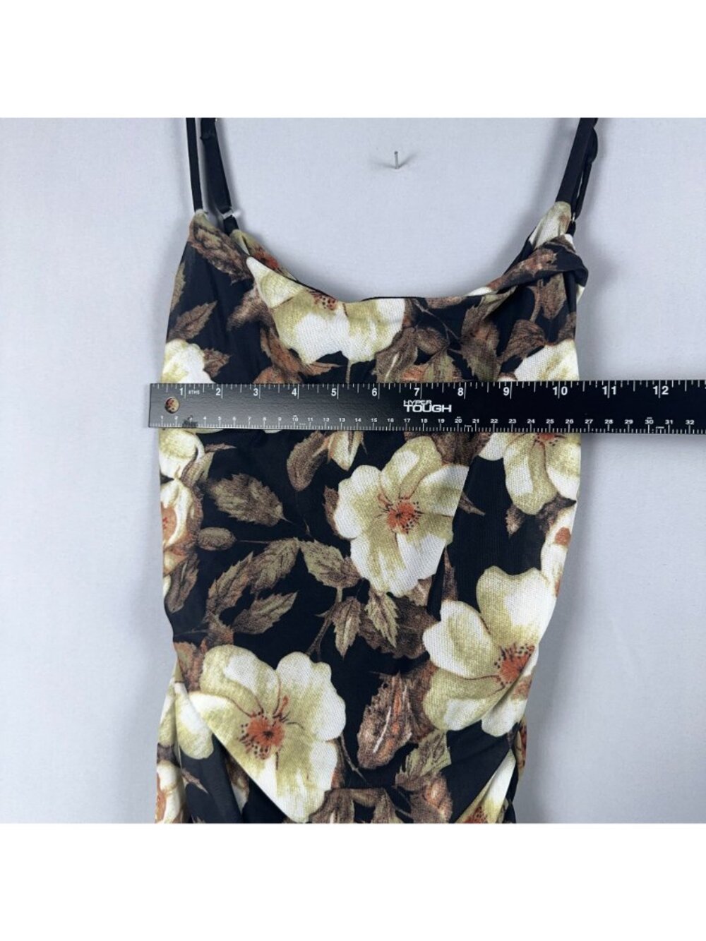 Lulus Ruched Dress Size Medium Mesh Floral Print Sleeveless Strappy Back Black - Picture 12 of 13